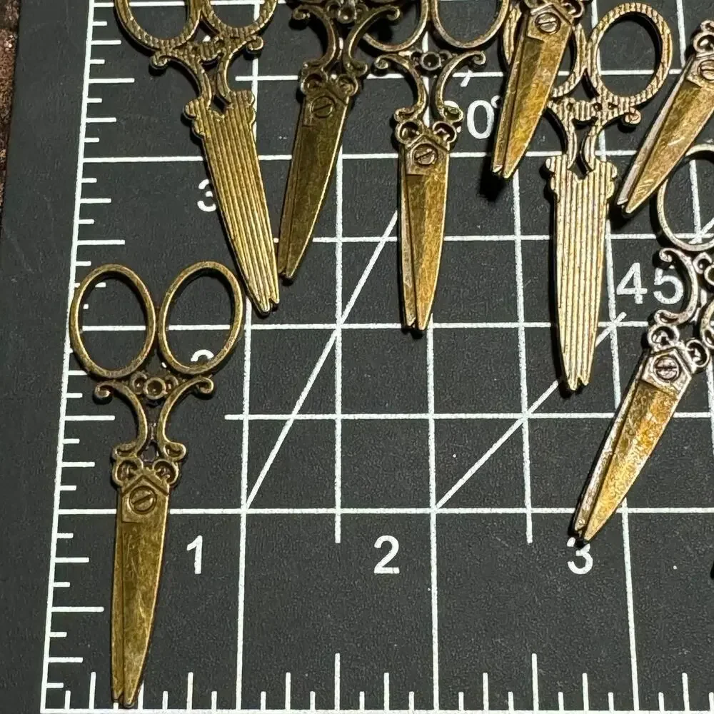 Brass tone antique scissors cosmetologist pendant charm jewelry making